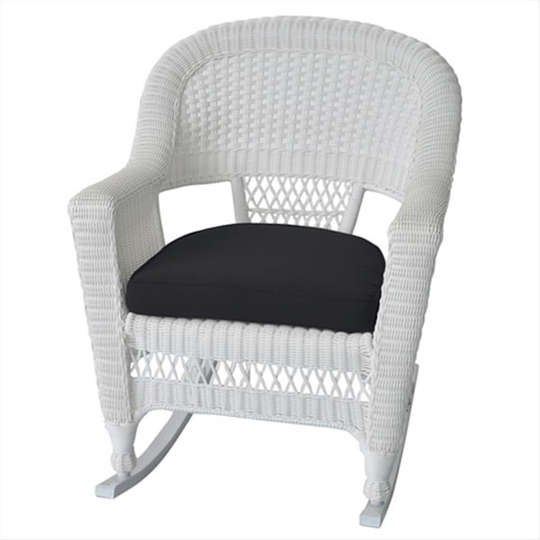Jeco Jeco W00206R-B-2-FS017 White Rocker Wicker Chair With Black Cushion - Set 2 W00206R-B_2-FS017 - main